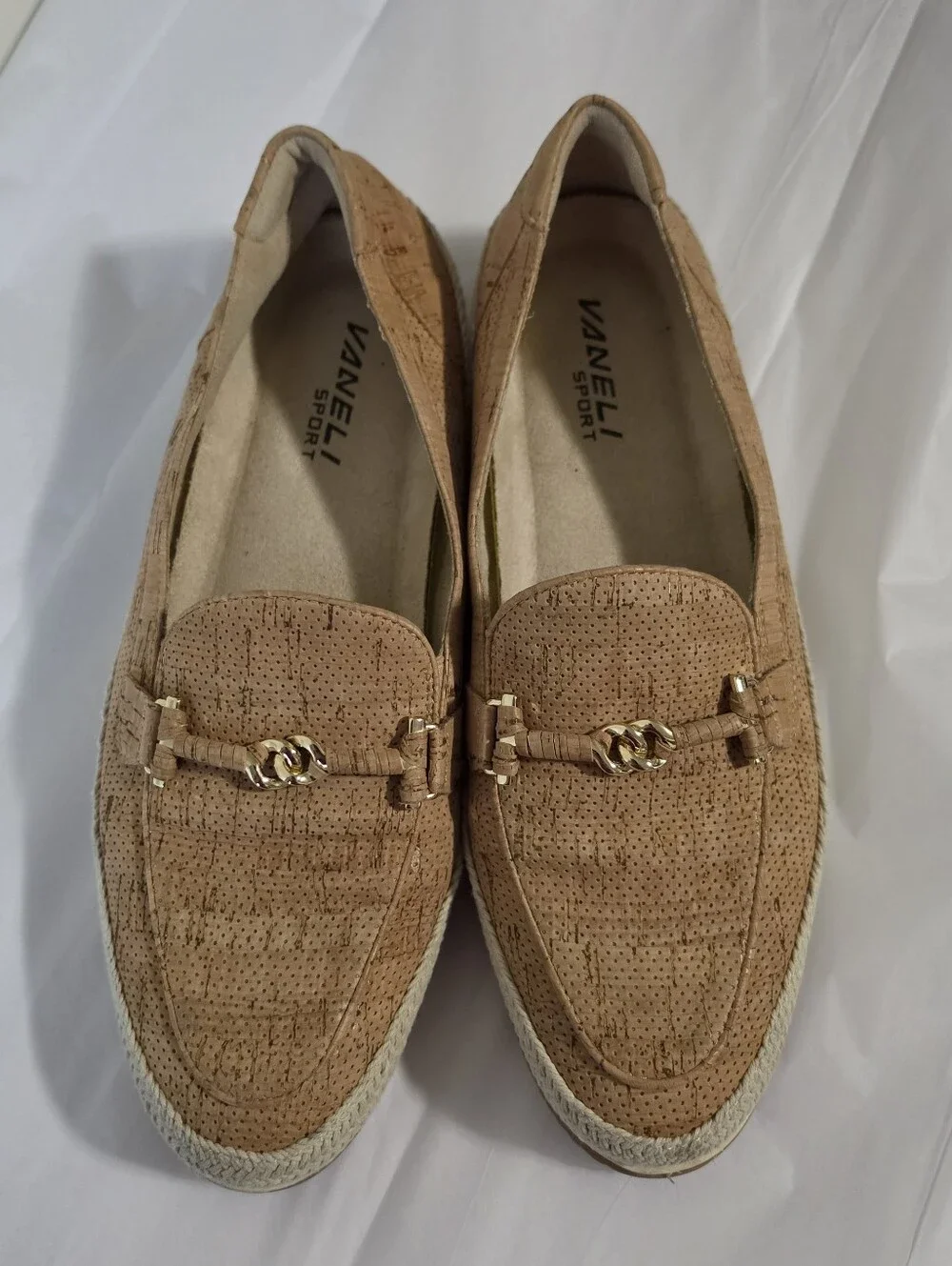 Vaneli Quarzi Bit Luxury Perforated Cork Slip On Loafers Beige Size 9 Women's